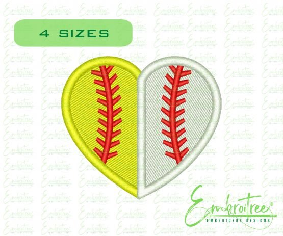 Softball Baseball Heart Embroidery